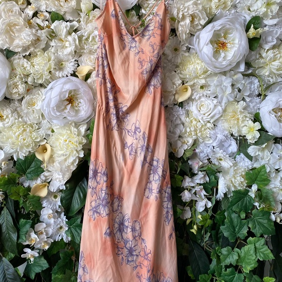 Free People Floral Silk Slip Dress w Slit - Picture 4 of 6